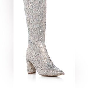 Azalea Wang Peachy Pie Silver Embellished PVC Boot In Silver SZ 8.5 NWT